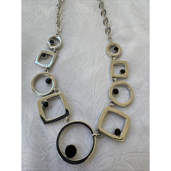 WHBM Silver Tone Black CZ Reversible Chain Chain Statement Necklace NEW - Picture 5 of 14